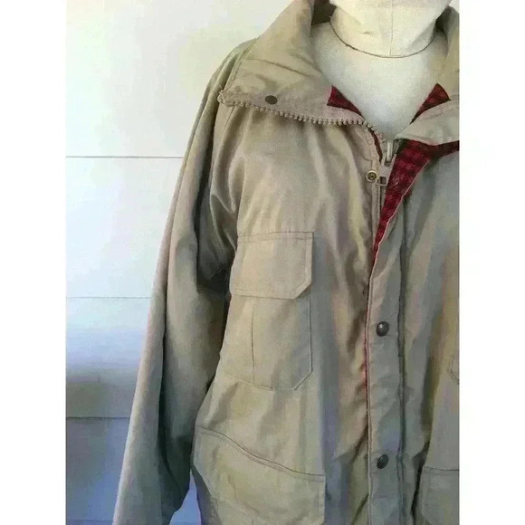 Woolrich Men's Large Field Coat/ Khaki 33801 red‎ plaid wool jacket outdoorsman - Picture 2 of 9